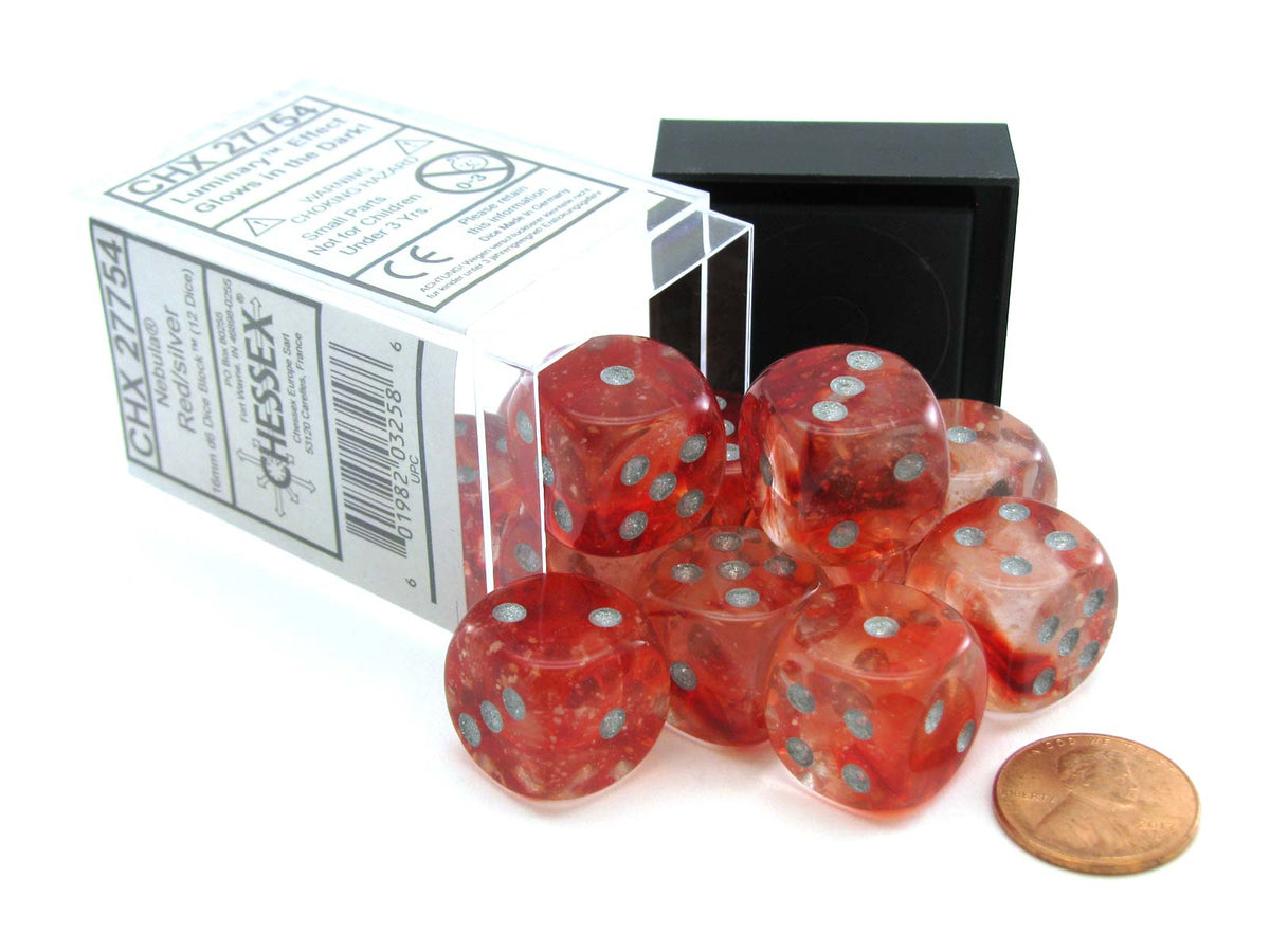 Chessex 16mm Nebula Red/Silver Luminary 12ct D6 Set (27754)  Chessex   