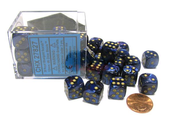 Chessex 12mm Scarab Royal Blue/Gold 36ct D6 Set (27827) Dice Chessex   