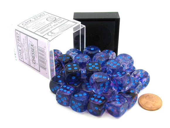 Chessex 12mm Nebula Nocturnal/Blue Luminary 36ct D6 Set (27957) Dice Chessex   