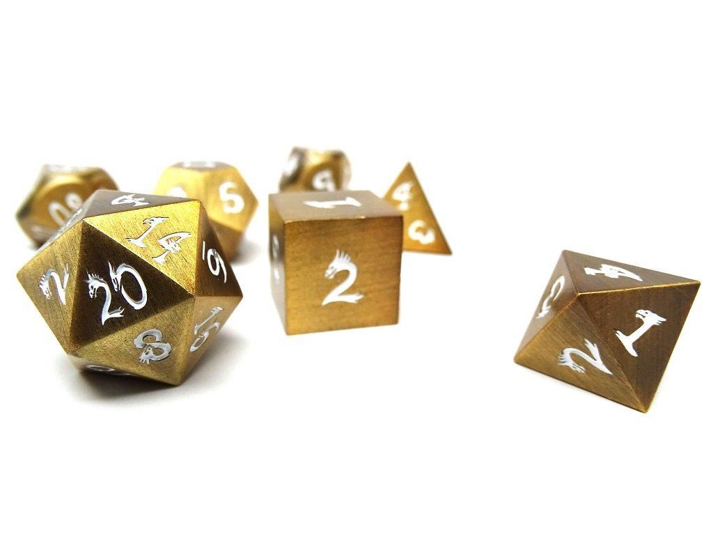 Easy Roller Metal Dice of Ancient Dragons Gold/White 7ct Polyhedral Set Dice Easy Roller Dice