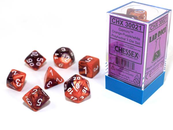 Chessex Lab Gemini Orange-Purple/White 7ct Polyhedral Set (30021) Dice Chessex   