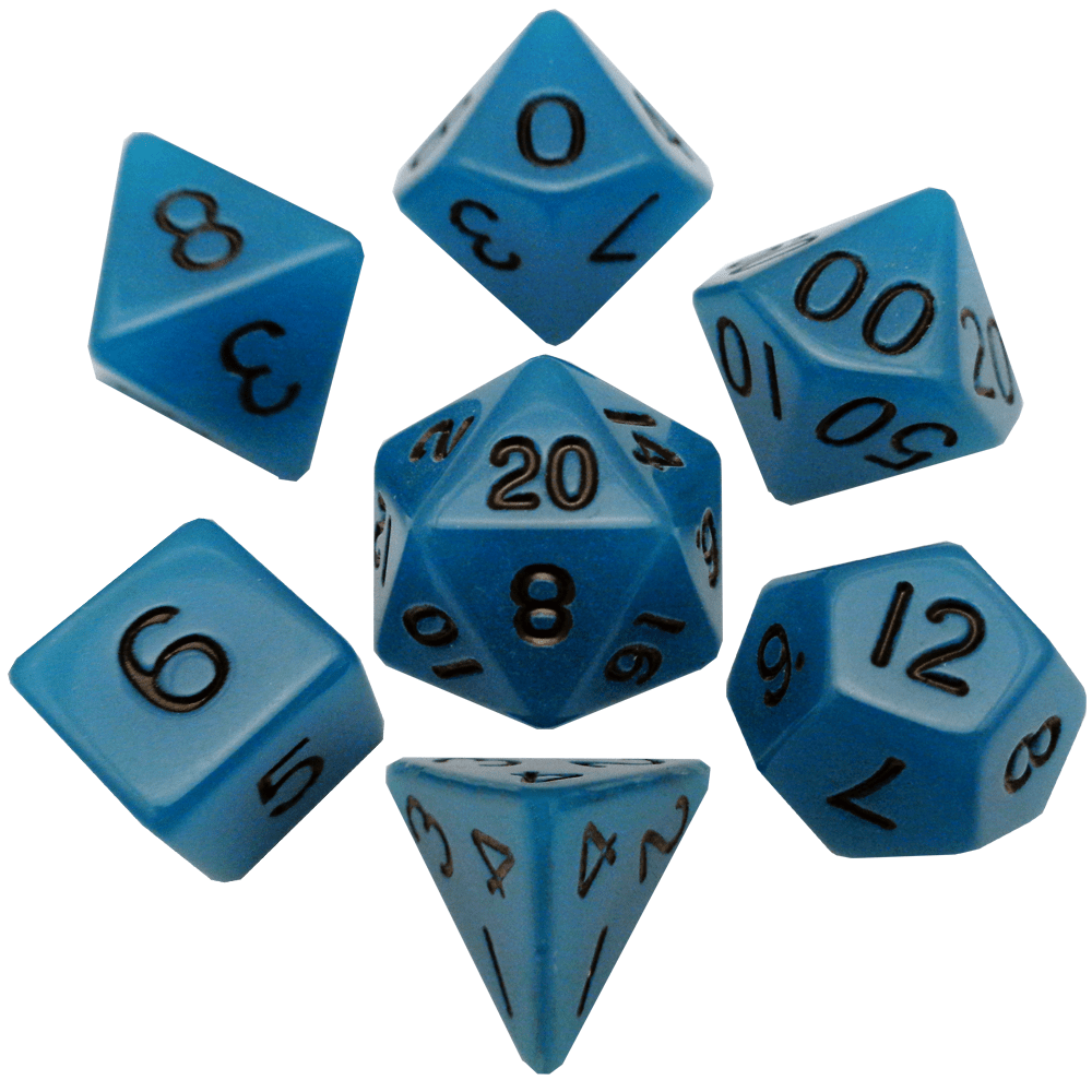 Metallic Dice Games Glow in the Dark Blue/Black 7ct Polyhedral Dice Set Dice FanRoll by Metallic Dice Games   