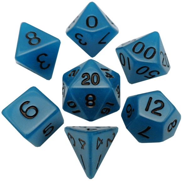 Metallic Dice Games Glow in the Dark Blue/Black 7ct Polyhedral Dice Set  FanRoll   