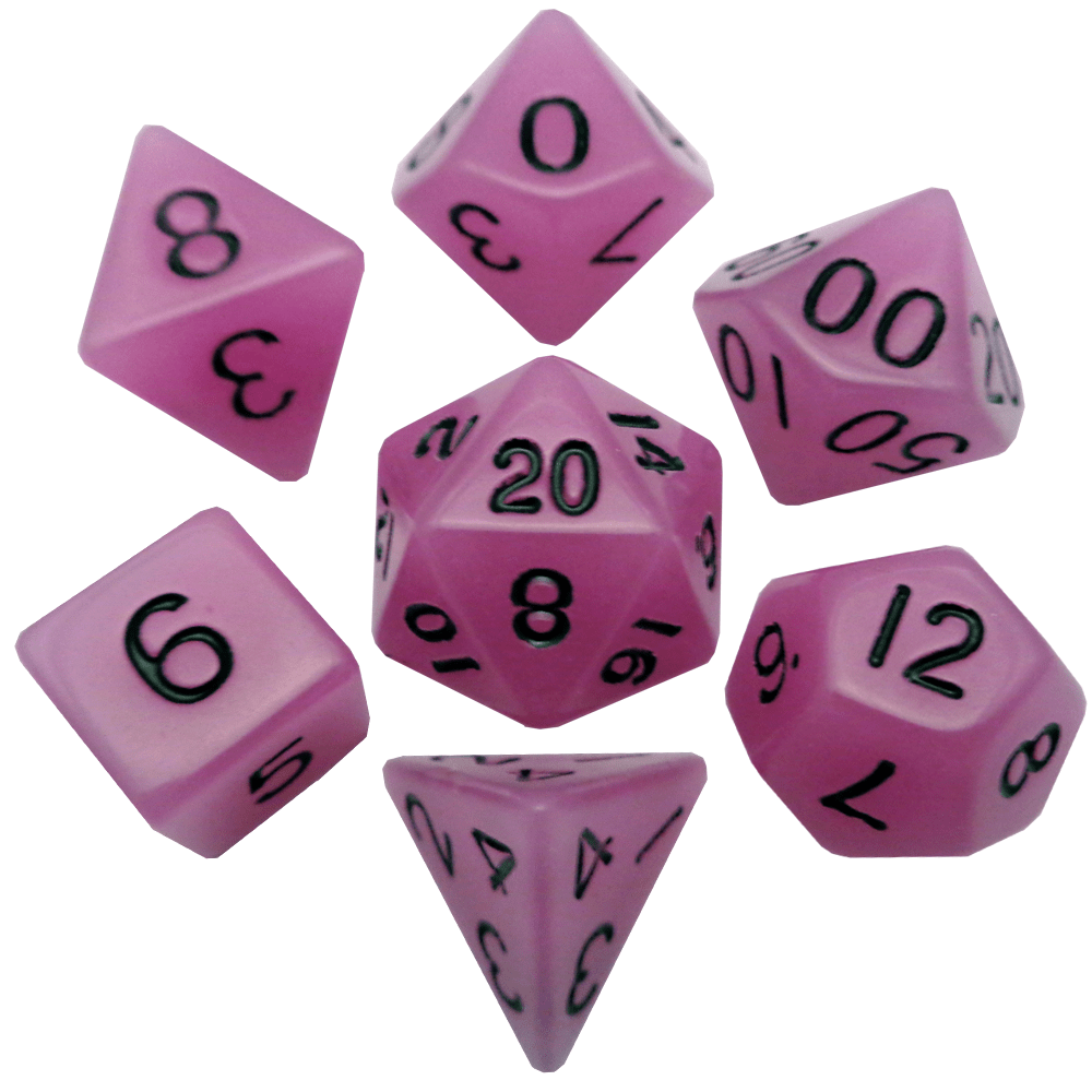 Metallic Dice Games Glow in the Dark Purple/Black 7ct Polyhedral Dice Set Dice FanRoll by Metallic Dice Games   