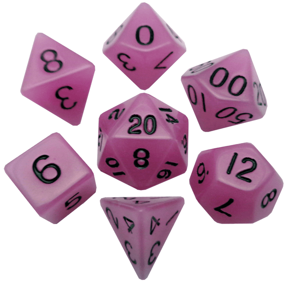 Metallic Dice Games Glow in the Dark Purple/Black 7ct Polyhedral Dice Set  FanRoll   