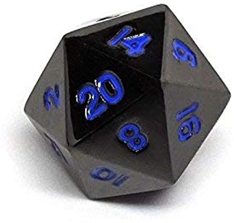 Easy Roller Single Gunmetal D20 Electric Blue Dice Easy Roller Dice