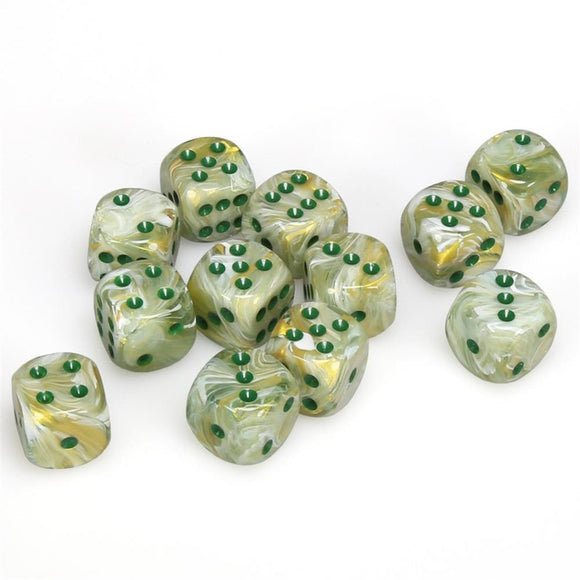Chessex 16mm Marble Green/Dark Green 12ct D6 Set (27609) Dice Chessex   