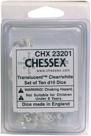 Chessex Translucent Clear/White 10ct D10 Set (23201) Dice Chessex   
