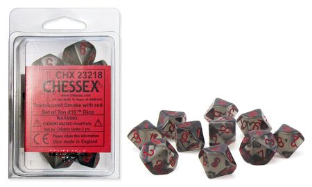 Chessex Translucent Smoke/Red 10ct D10 Set (23218) Dice Chessex   