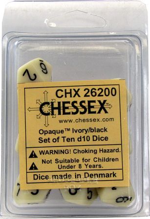 Chessex Opaque Ivory/Black 10ct D10 Set (26200) Dice Chessex   