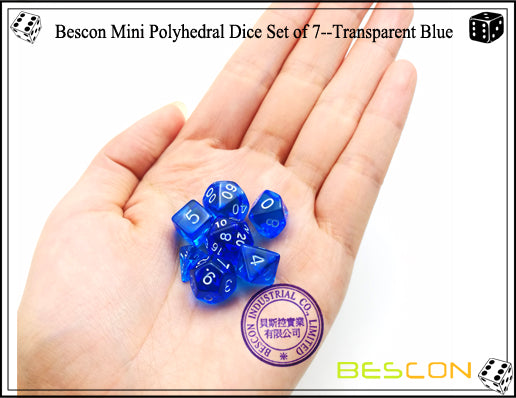 Bescon 7pc Mini Polyhedral Dice Set Translucent Blue Home page Other   