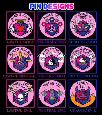 Neutral Good Alignment Bisexual Pride Pin  Foam Brain Games   