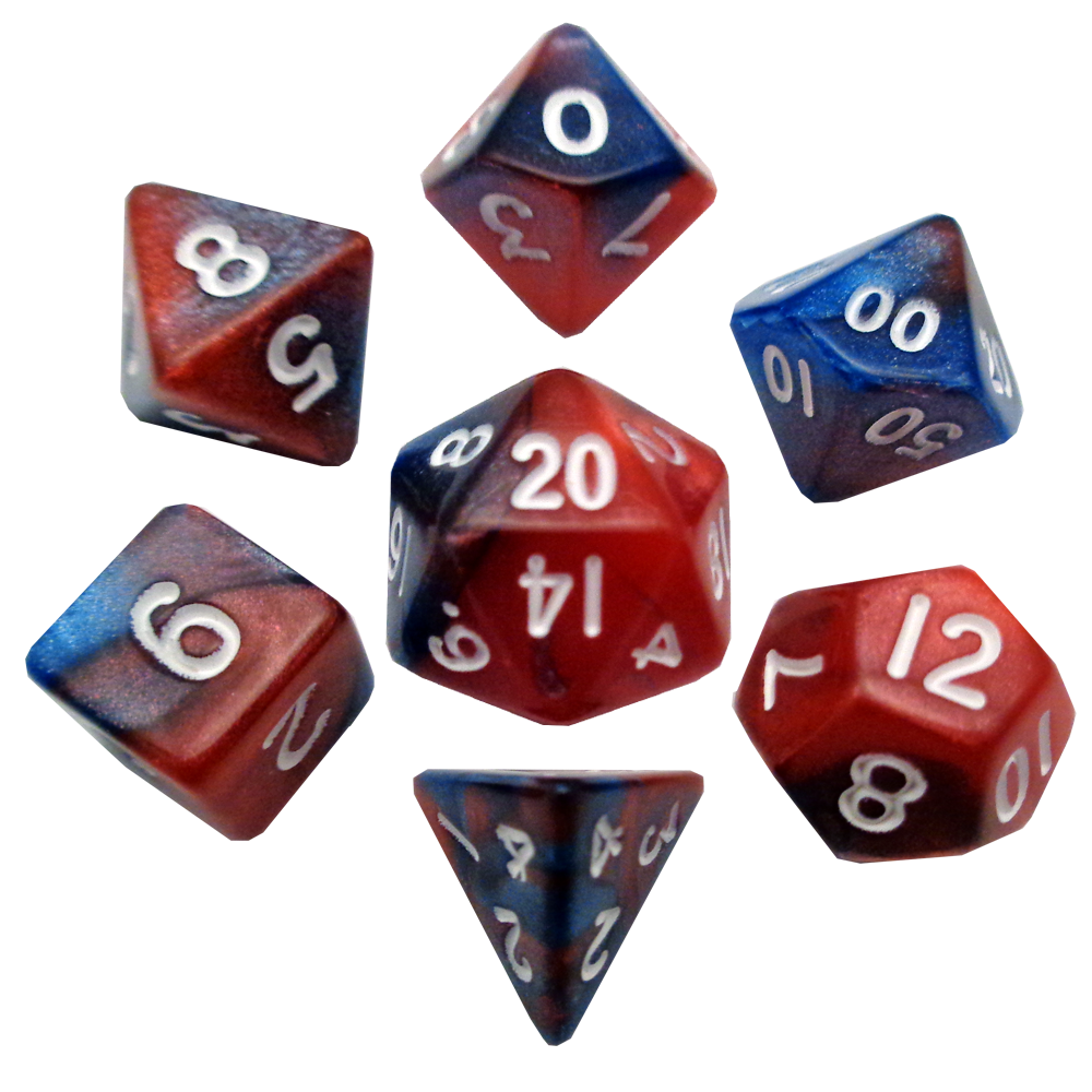 Metallic Dice Games Mini Red-Blue/White 7ct Polyhedral Dice Set Dice FanRoll by Metallic Dice Games