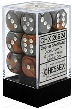 Chessex 16mm Gemini Copper-Steel/White 12ct D6 Set (26624) Dice Chessex   