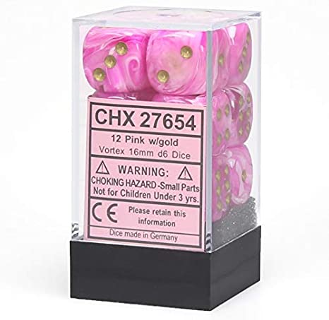 Chessex 16mm Vortex Pink/Gold 12ct D6 Set (27654) Dice Chessex   