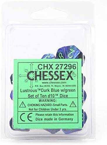 Chessex Gemini Lustrous Dark Blue/Green 10ct D10 Set (27296) Dice Chessex   