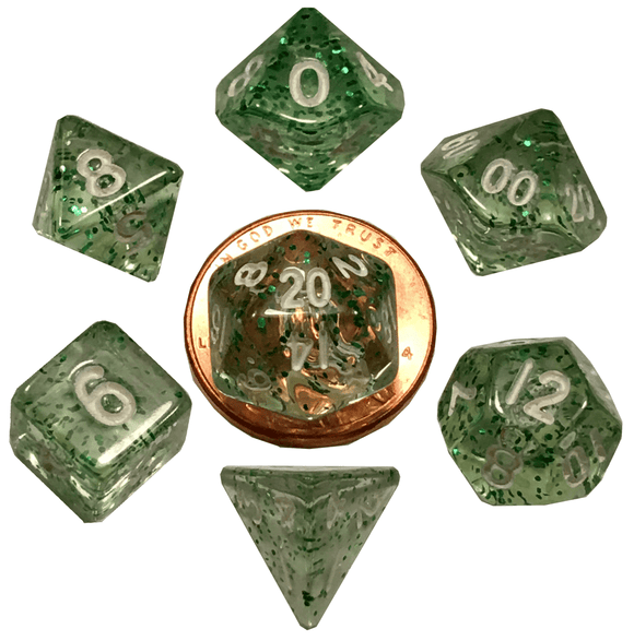 Metallic Dice Games Mini Ethereal Green/White 7ct Polyhedral Set Home page FanRoll   