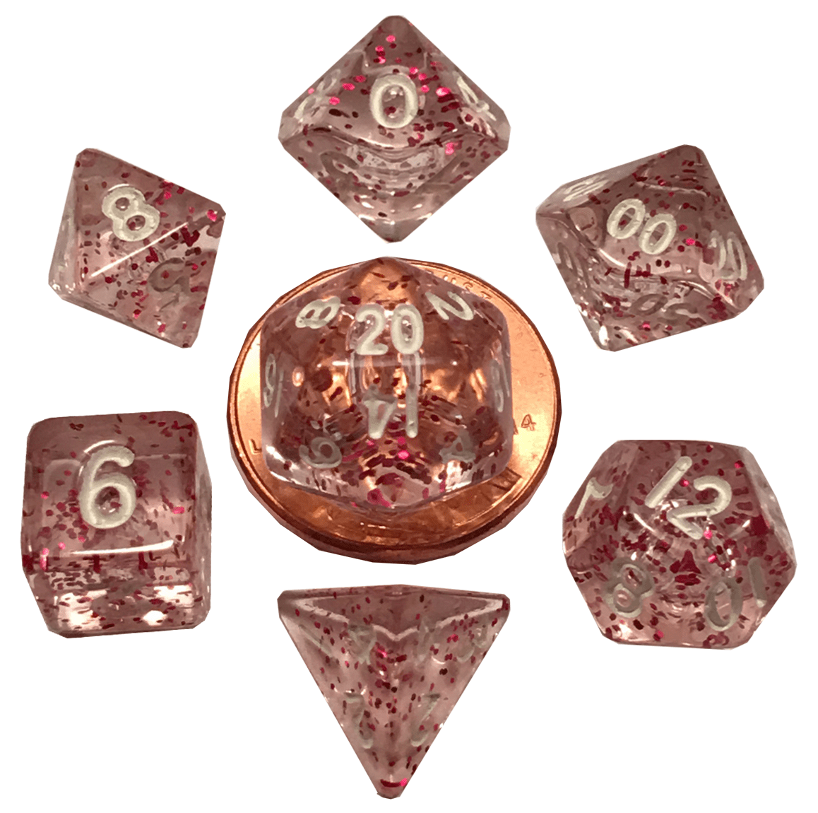 Metallic Dice Games Mini Ethereal Light Purple/White 7ct Polyhedral Set Dice FanRoll by Metallic Dice Games   