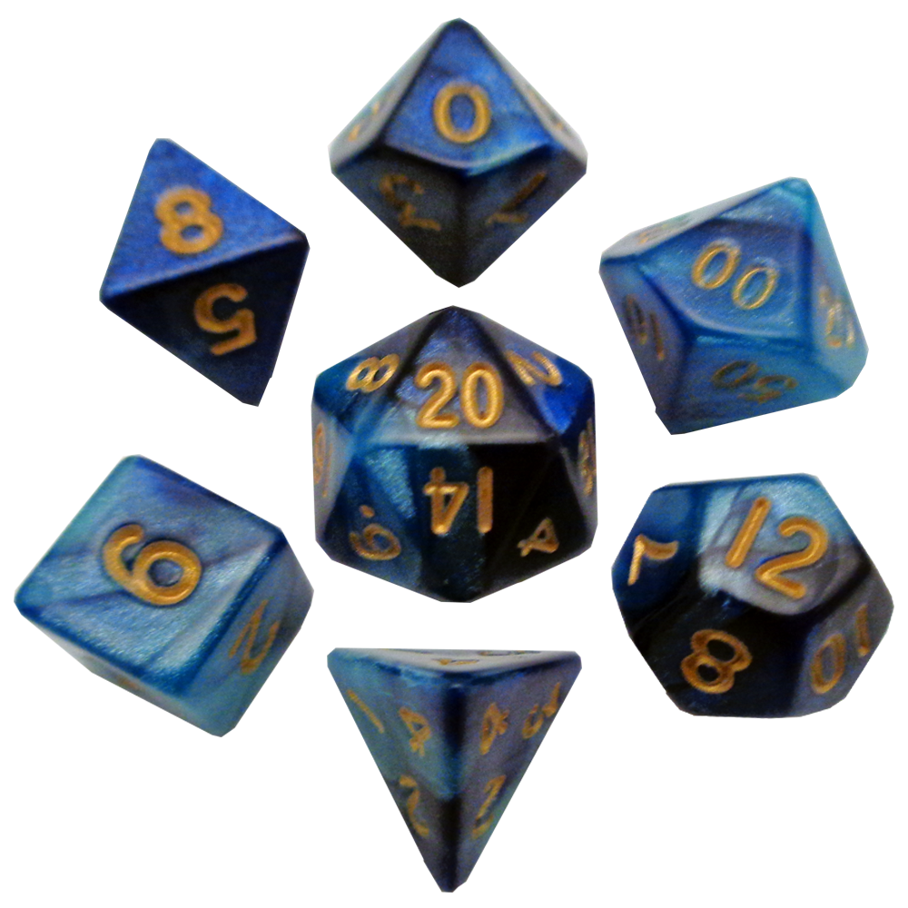 Metallic Dice Games Mini Blue-Light Blue/Gold 7ct Polyhedral Dice Set Dice FanRoll by Metallic Dice Games