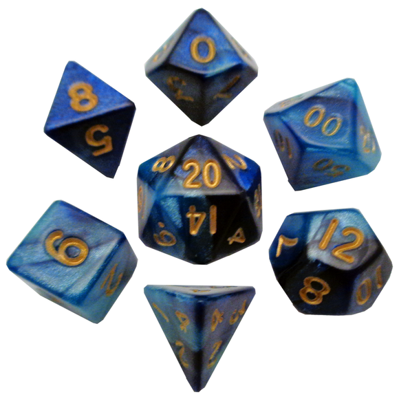 Metallic Dice Games Mini Blue-Light Blue/Gold 7ct Polyhedral Dice Set  FanRoll   