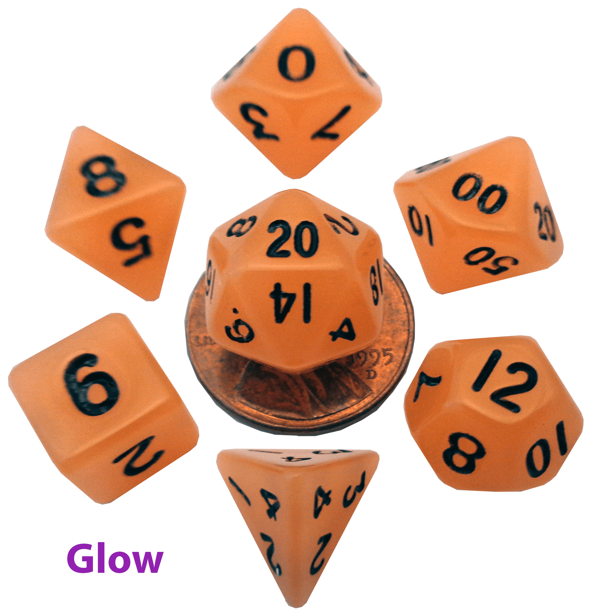 Metallic Dice Games Mini Glow in the Dark Orange/Black 7ct Polyhedral Set Dice FanRoll by Metallic Dice Games   