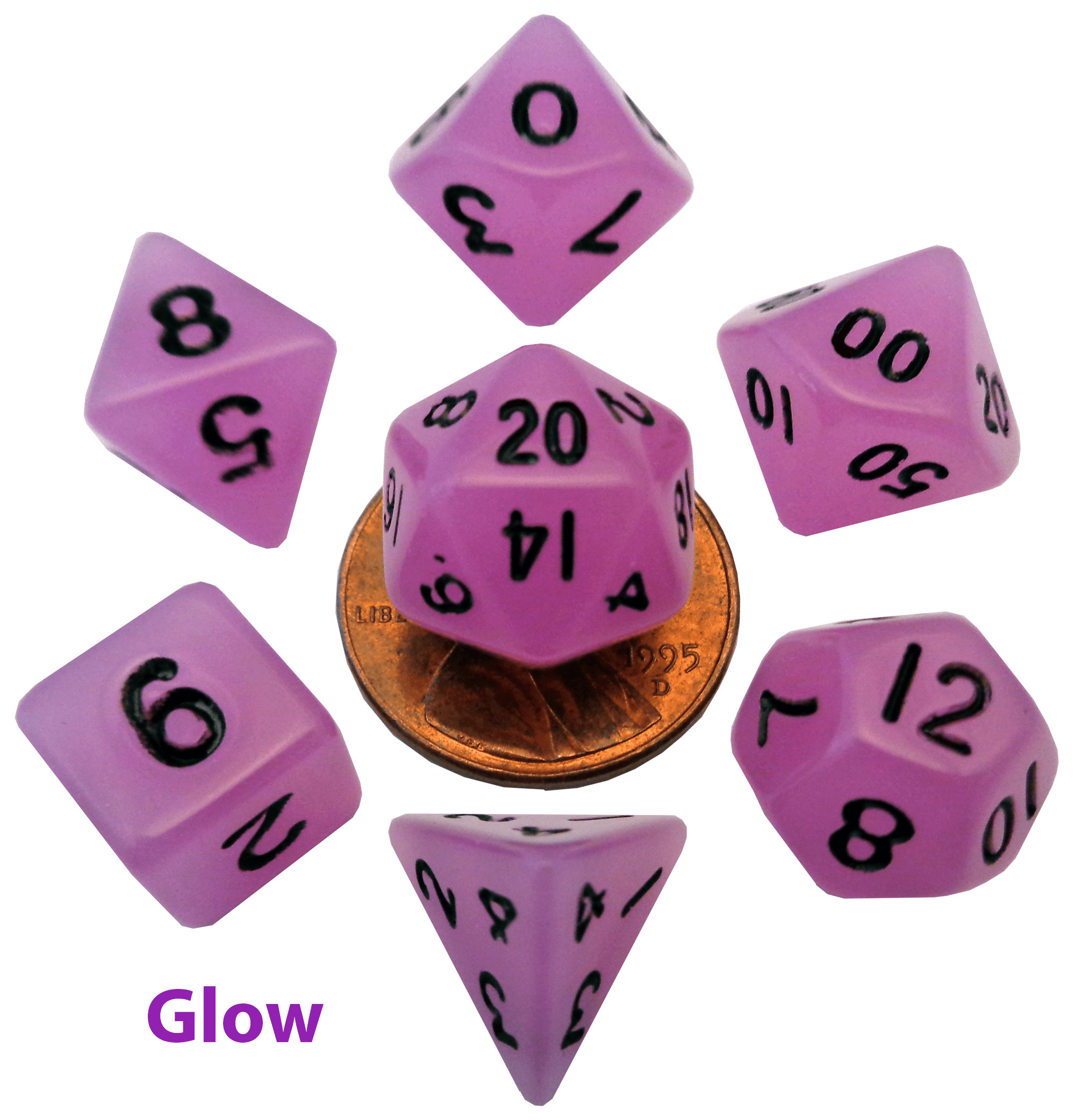Metallic Dice Games Mini Glow in the Dark Purple/Black 7ct Polyhedral Set Dice FanRoll by Metallic Dice Games   