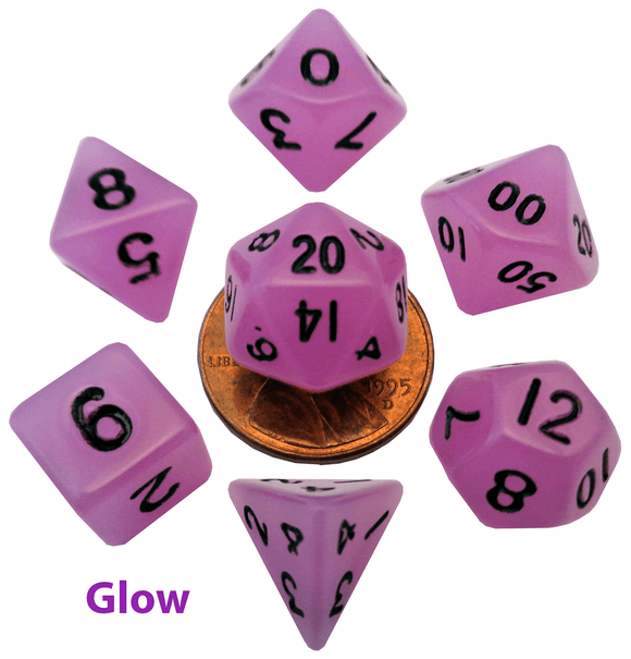Metallic Dice Games Mini Glow in the Dark Purple/Black 7ct Polyhedral Set Dice FanRoll   