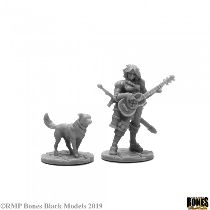 Reaper Miniatures Bones Black Isobael Bard And Rufus (44114) Miniatures Reaper Miniatures   