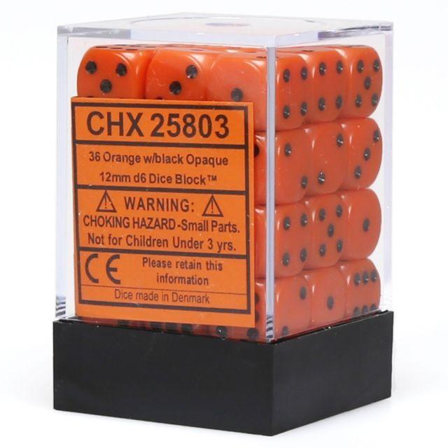 Chessex 12mm Opaque Orange/Black 36ct D6 Set (25803) Dice Chessex   
