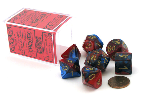 Chessex Gemini Blue-Red/Gold 7ct Polyhedral Set (26429) Dice Chessex   