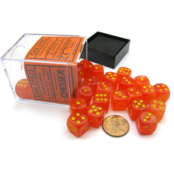 Chessex 12mm Ghostly Glow Orange/Yellow 36ct D6 Set (27923) Dice Chessex   