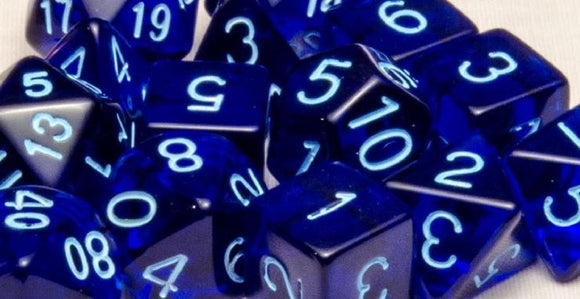Role4Initiative Translucent Dark Blue with Light Blue Numbers 7ct Polyhedral Set Home page Role 4 Initiative   