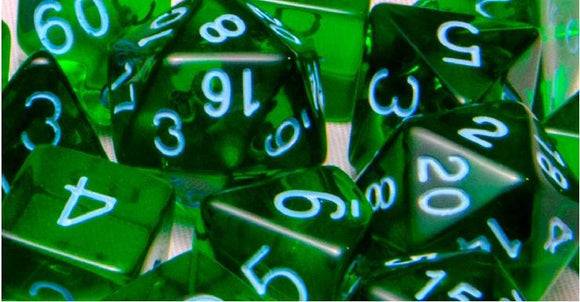 Role4Initiative Translucent Dark Green with Light Blue Numbers 15ct Polyhedral Set Home page Role 4 Initiative   