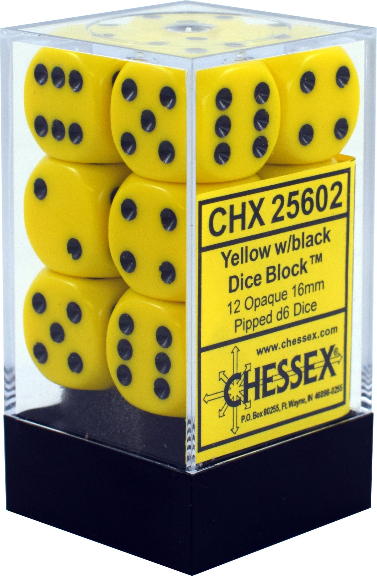 Chessex 16mm Opaque Yellow/Black 12ct D6 Set (25602) Dice Chessex   