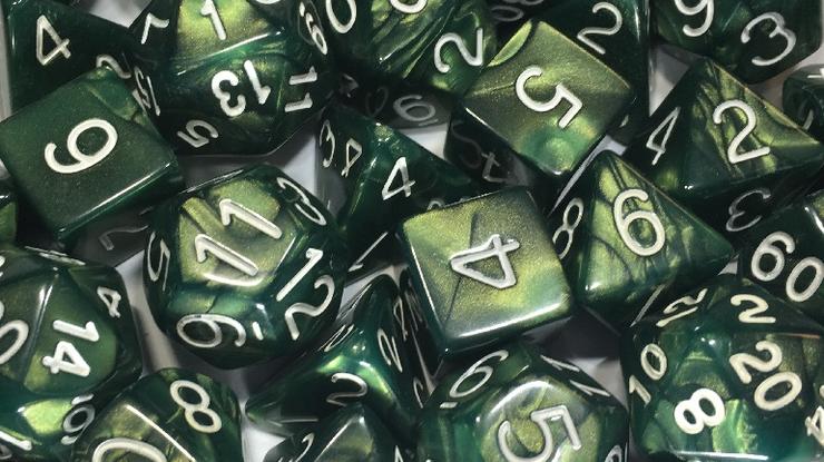 Role4Initiative Shimmer Emerald Dragon with White Numbers 7ct Polyhedral Set Dice Role 4 Initiative