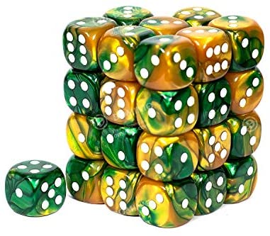 Chessex 12mm Gemini Gold Green/White 36ct D6 Set (26825) Dice Chessex   