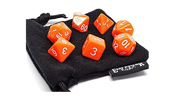 Easy Roller Opaque Bright Orange 7ct Polyhedral Set with Bag Dice Easy Roller Dice
