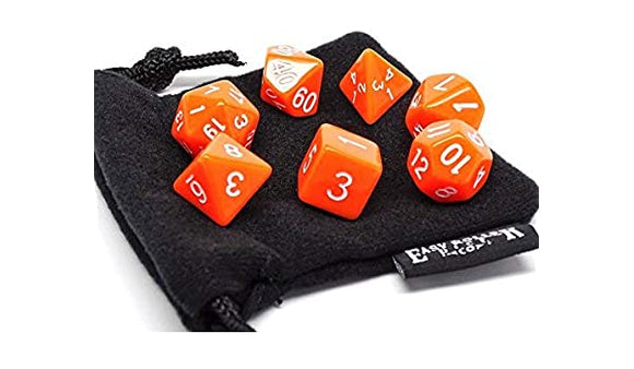 Easy Roller Opaque Bright Orange 7ct Polyhedral Set with Bag Home page Easy Roller Dice   