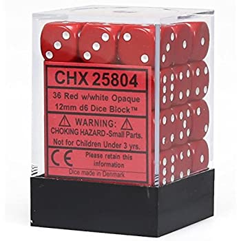 Chessex 12mm Opaque Red/White 36ct D6 Set (25804) Dice Chessex   