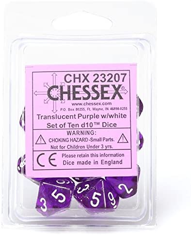Chessex Translucent Purple/White 10ct D10 Set (23207) Dice Chessex   