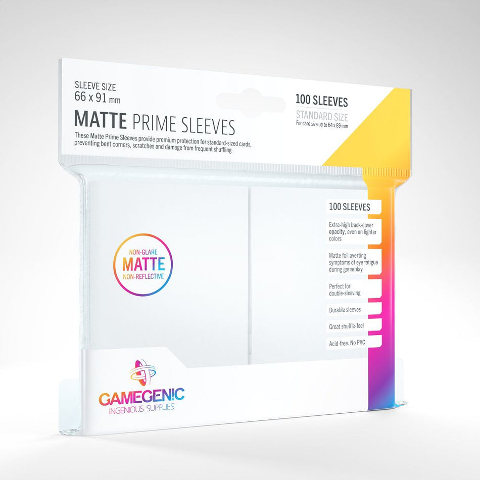Gamegenic 100ct Standard Size Card Sleeves Matte Prime White Supplies Gamegenic   