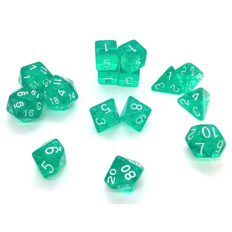 Role4Initiative Translucent Teal with White Numbers 15ct Polyhedral Set Dice Role 4 Initiative
