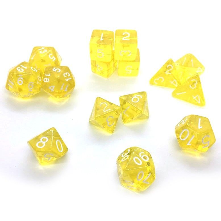 Role4Initiative Translucent Yellow with White Numbers 15ct Polyhedral Set Dice Role 4 Initiative