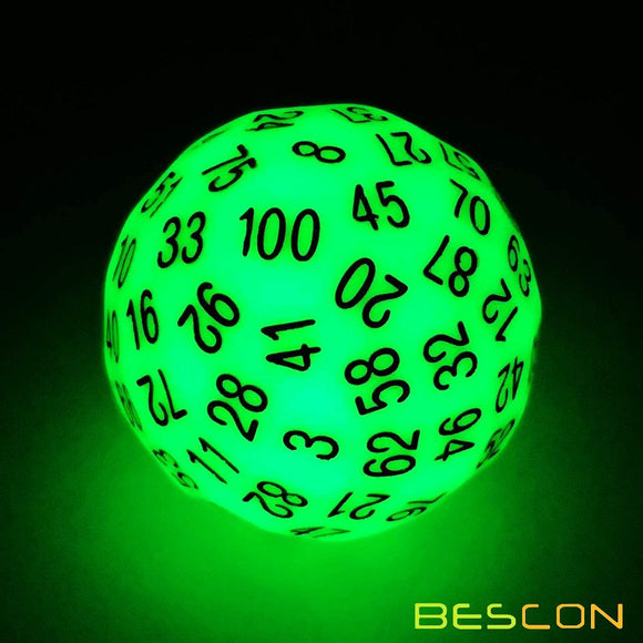 Single D100 Glow in the Dark Green Dice Bescon Dice