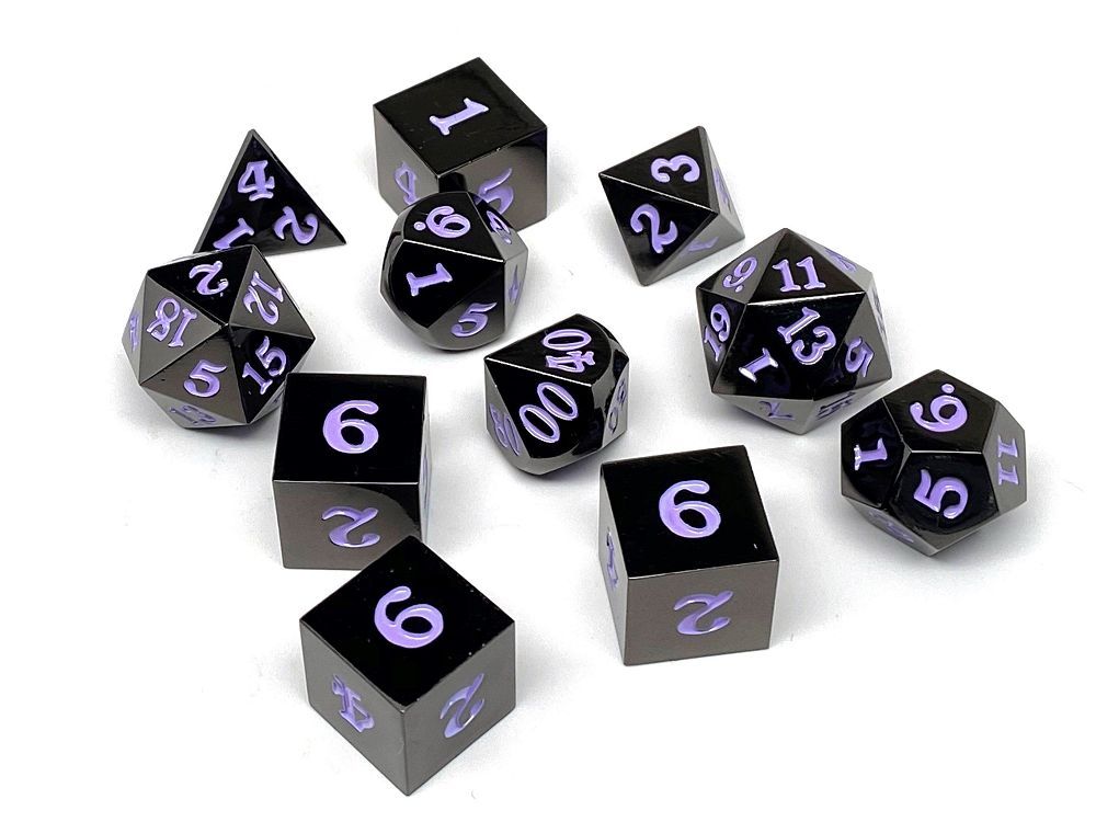 Easy Roller Metal Gunmetal Purple Signature Font 11ct Polyhedral Set Dice Easy Roller Dice