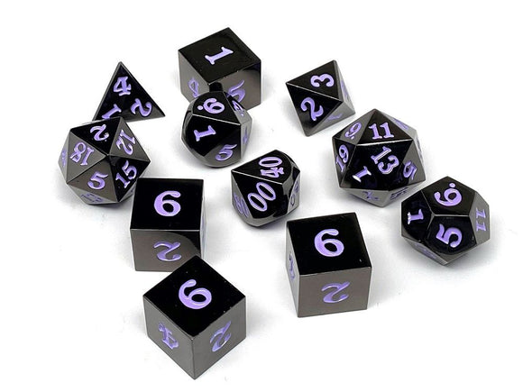 Easy Roller Metal Gunmetal Purple Signature Font 11ct Polyhedral Set Role Playing Games Easy Roller Dice   