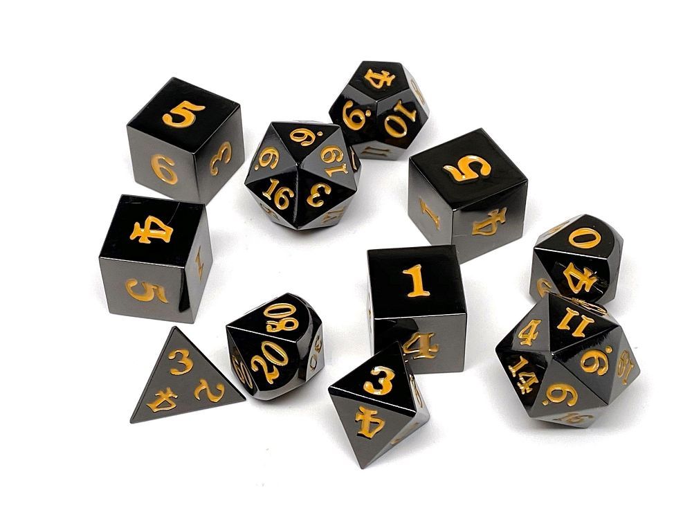 Easy Roller Metal Gunmetal Gold Signature Font 11ct Polyhedral Set Dice Easy Roller Dice
