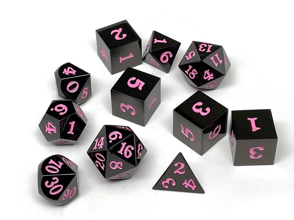 Easy Roller Metal Gunmetal Pink Signature Font 11ct Polyhedral Set Dice Easy Roller Dice