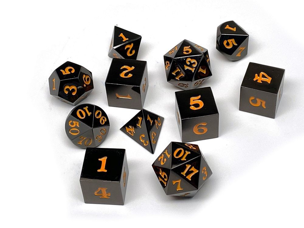 Easy Roller Metal Gunmetal Orange Signature Font 11ct Polyhedral Set Dice Easy Roller Dice