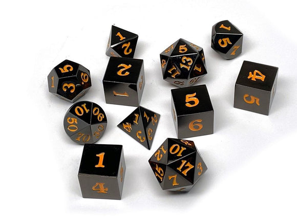 Easy Roller Metal Gunmetal Orange Signature Font 11ct Polyhedral Set Role Playing Games Easy Roller Dice   